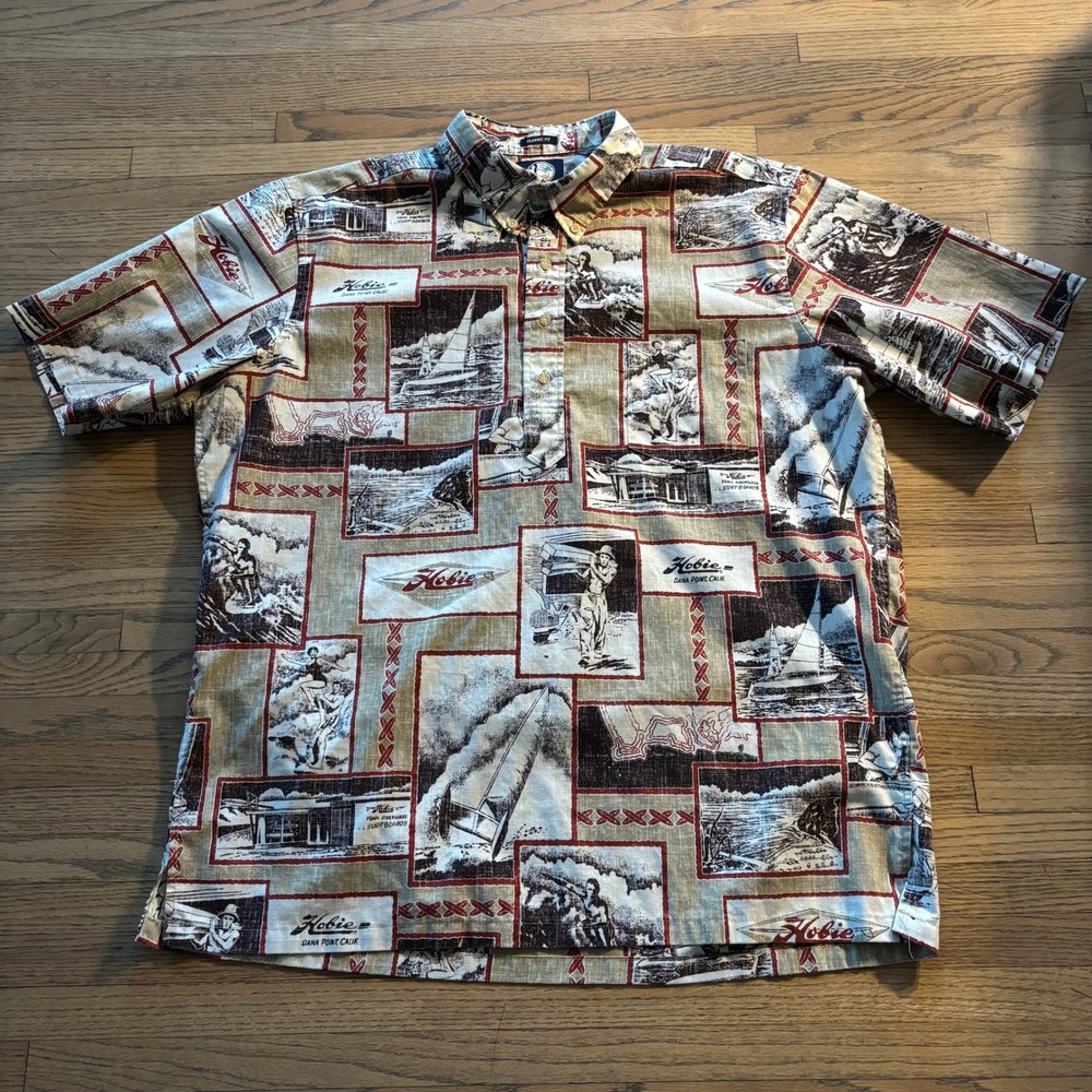 Reyn Spooner Hobie Surfboards Shirt Mens XL Classic Fit Pullover Aloha Tan Red